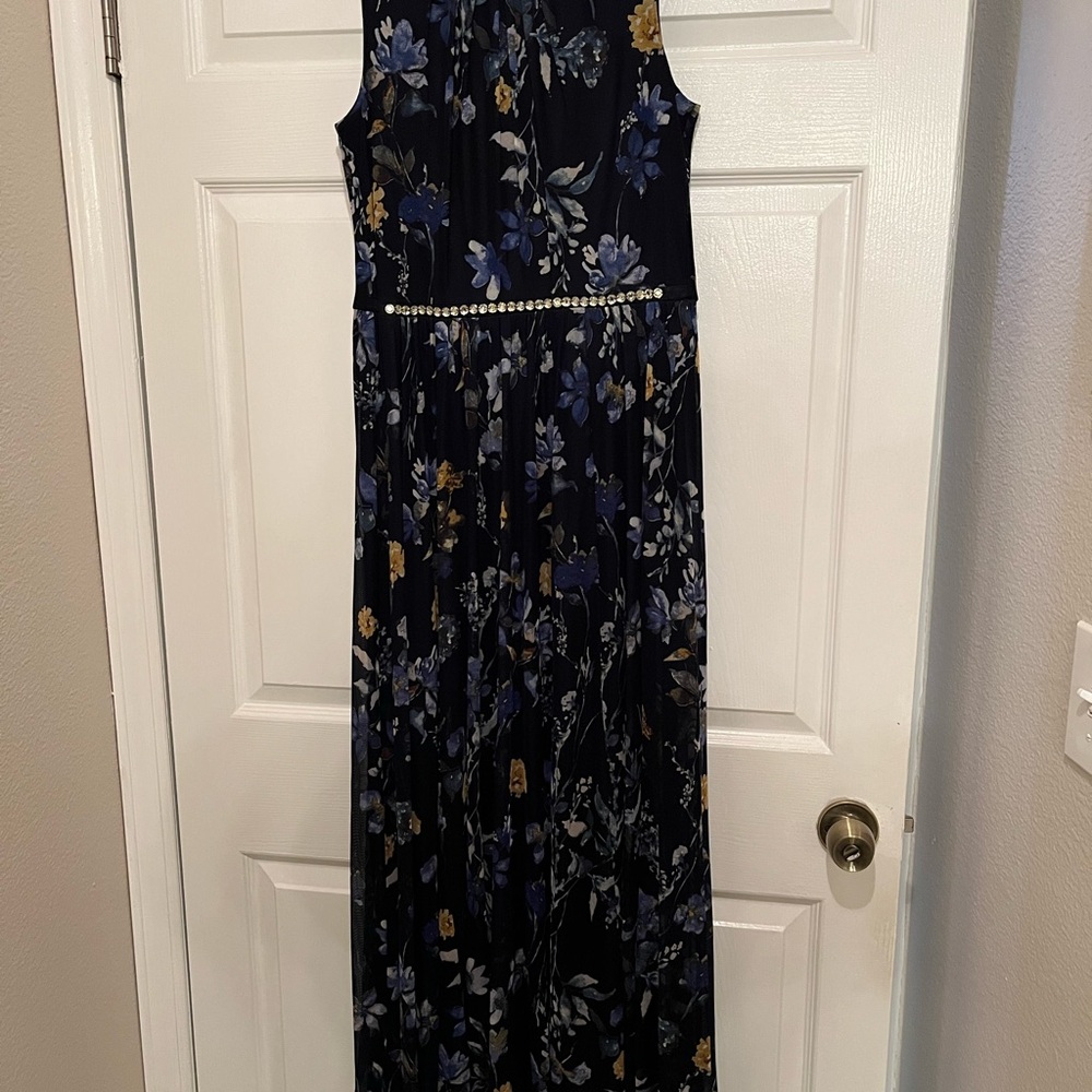 Floral Sleeveless Navy  Maxi Dress with rhinestone detail